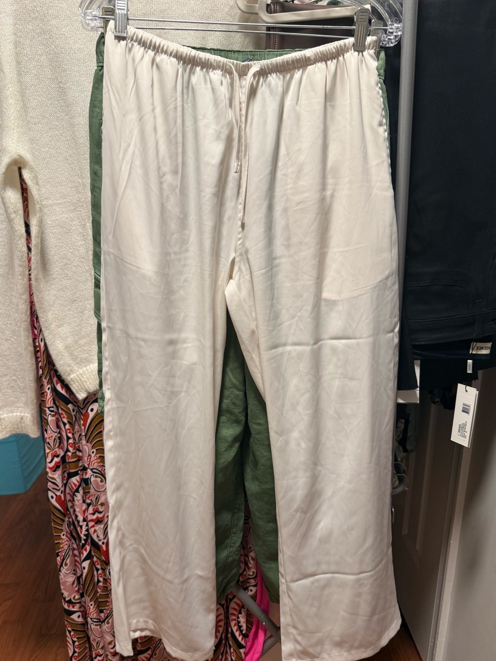 Brandy Melville Women's Cream Elastic-Waist Wide-Leg Pants - One Size